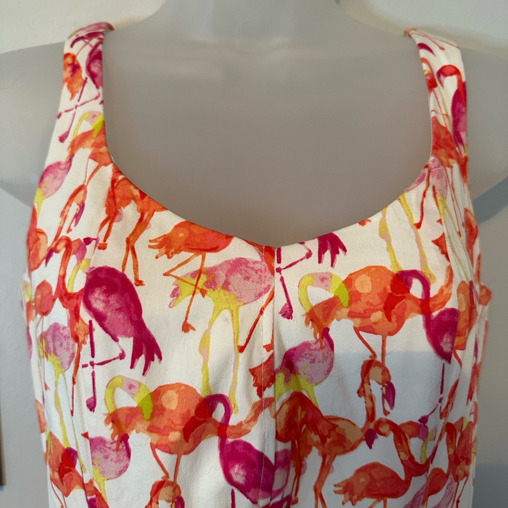 Pappagallo White Dress with Pink and Orange Flamingo Print
